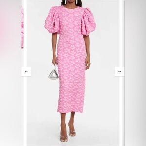 Rotate Floral jacquard puff-sleeve midi dress